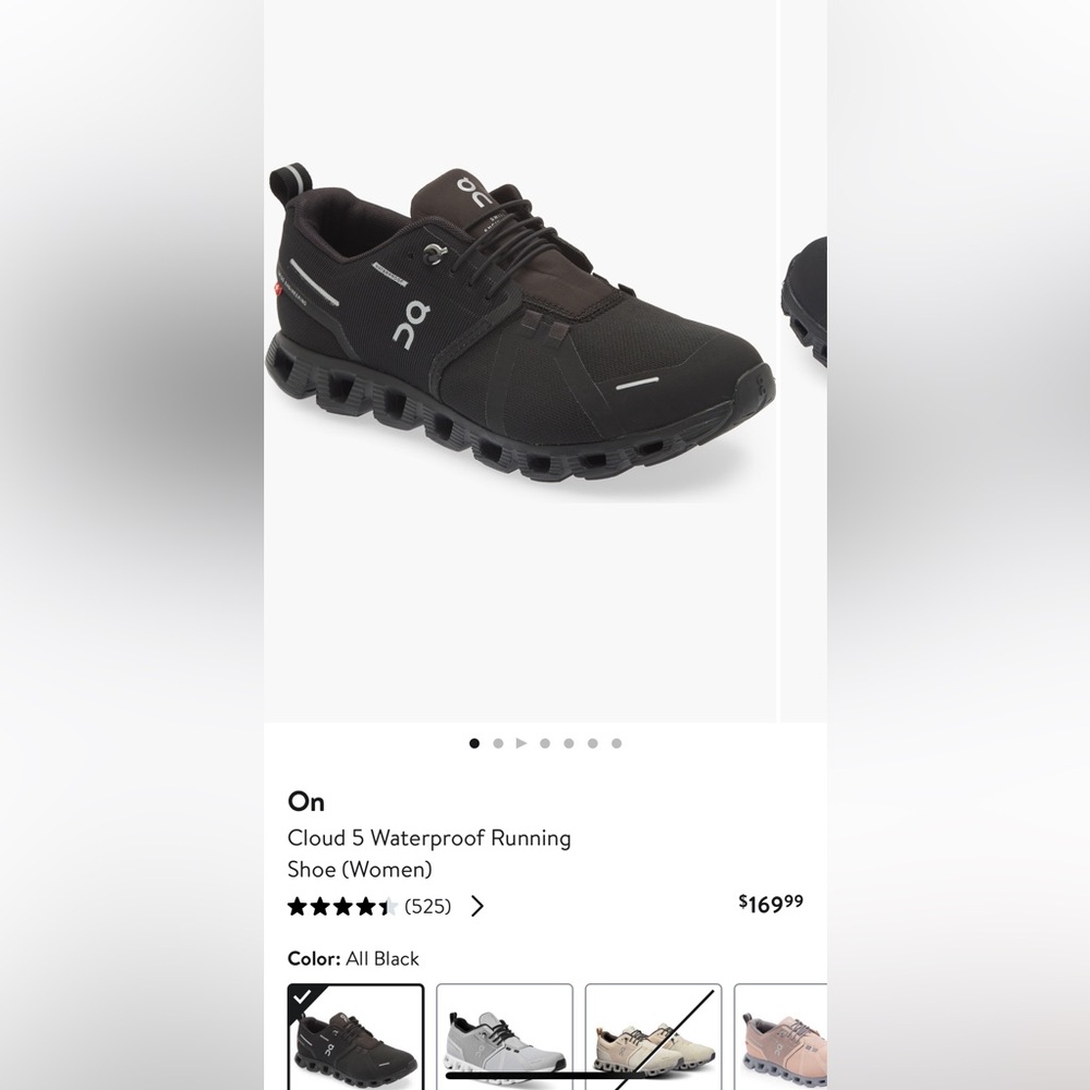 On cloud running sneakers, all black, waterproof, size 8